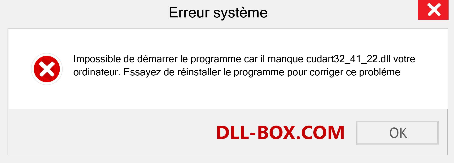 Le fichier cudart32_41_22.dll est manquant ?. Télécharger pour Windows 7, 8, 10 - Correction de l'erreur manquante cudart32_41_22 dll sur Windows, photos, images