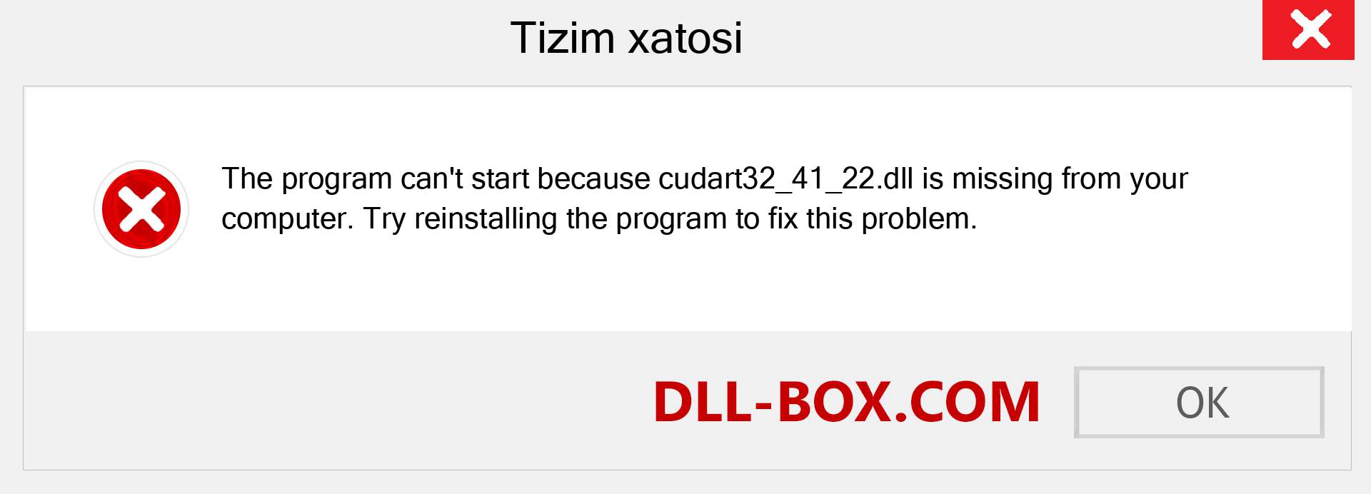 cudart32_41_22.dll fayli yo'qolganmi?. Windows 7, 8, 10 uchun yuklab olish - Windowsda cudart32_41_22 dll etishmayotgan xatoni tuzating, rasmlar, rasmlar